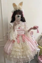 Cardigan brodé Moon Rabbit Ruffle avec nœud, robe Jsk Sweet Lolita